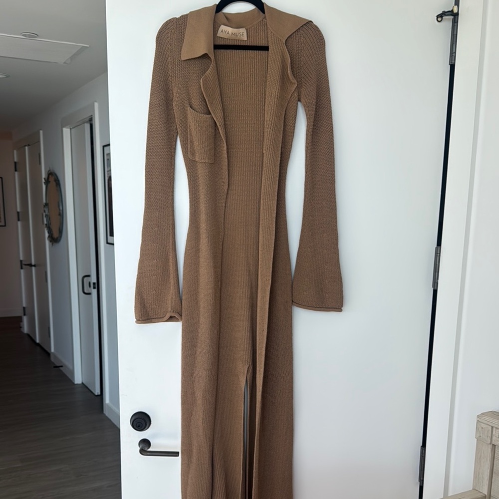 Tan Long Knit Cardigan